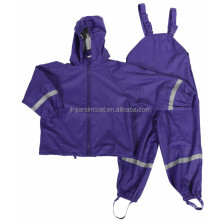 wholesale high quality custom pu raincoat set for kids children baby outdoor playing rain jacket with bib pants